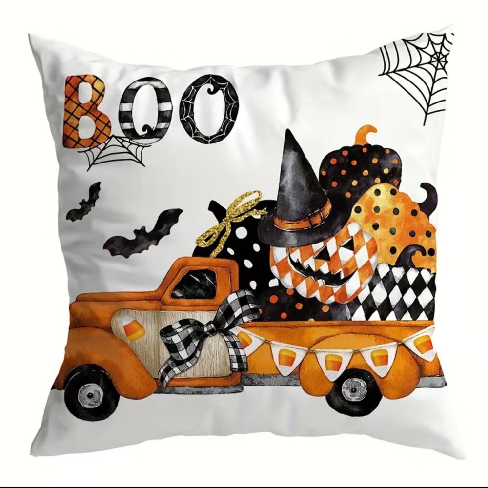 1pc, Halloween Throw‎ Pillow Cover, Holiday Decoration Sofa Cushion Boo Pumpkin